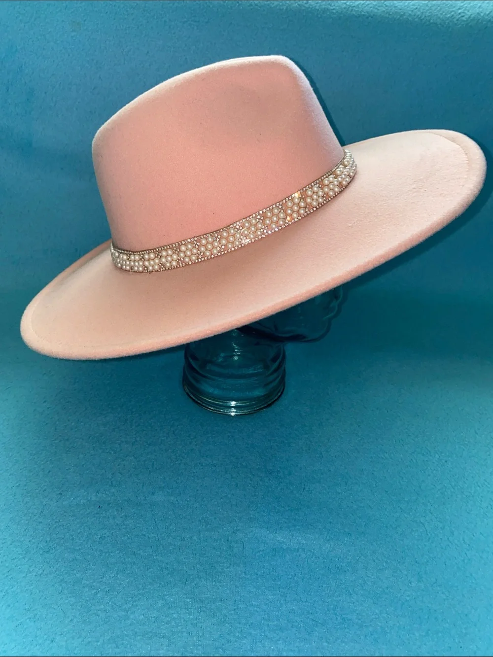 SAN DIEGO HAT CO Fedora pearl floral band wide brim blush pink felt size OSFA